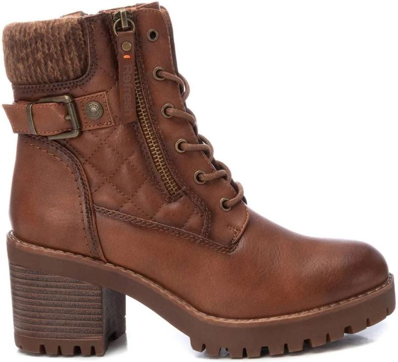Refresh - 17231003-CAMEL - Enkellaarsjes - Bruin - 5 tot 8 cm Hakhoogte - Veters en Ritssluiting