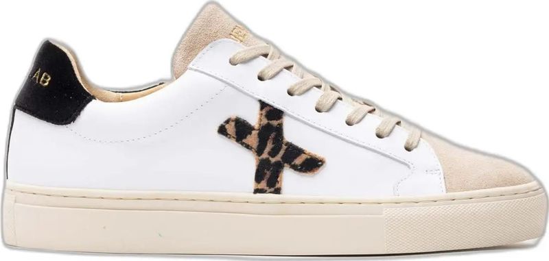 Newlab - NL08 - Sneakers - Wit/Beige - Leer en Suède, Uitneembare Binnenzool, Handgemaakt in Portugal