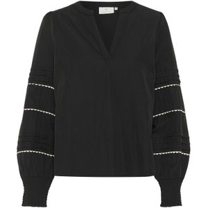 Kaffe - Zwarte Diepe Blouse - Dames - Met Pofmouwen