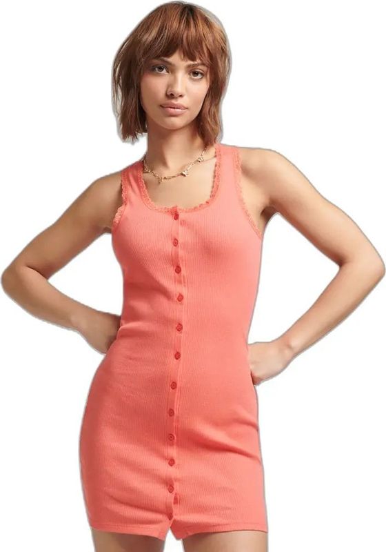 Superdry - Vintage Button Thru Lace - Jurk - Roze - Mouwloos