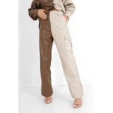 Sixth June - Pantalon - Beige/Bruin - Faux Leer - Rechte Pasvorm