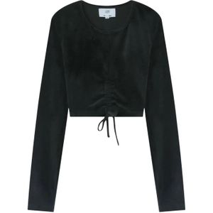 Sixth June - Cordon Details - Crop Top - Zwart - Fluisterstof, Lange Mouwen