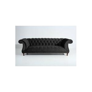 Vintage-Sofa Isabelle - 3-Sitzer Samtvelours schwarz