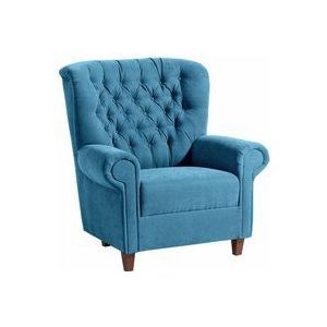 Vintage Sessel mit Knopfheftung Victoria Veloursstoff petrol