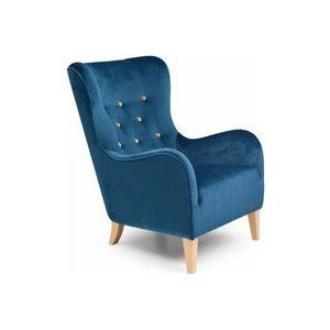Vintage Sessel Melina Samtvelours blau mit gelben Knöpfen