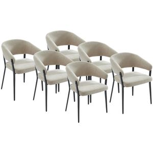 Set van 6 stoelen met armleuningen van stof en zwart metaal - Beige - AVRELA