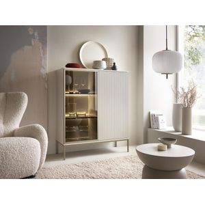 Vente-unique - OVILA - Vitrinekast - Beige en Zwart - MDF en Glas