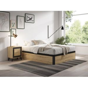 Bedbodem met opbergruimte 160 x 200 cm - Lichte houtlook en zwart - NAMOSI van YSMÉE