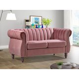 Tweezits-Chesterfield-bank van oudroze velours TRUMBO