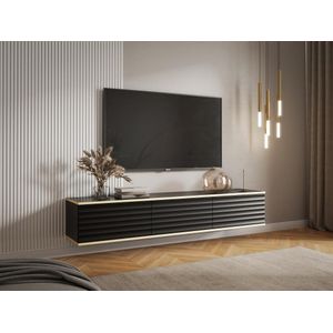 Hangend tv-meubel met 3 deurtjes van mdf - Zwart en goud - ALESAR van Pascal MORABITO
