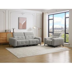 Elektrische relax-driezitsbank en -fauteuil van grijze stof CLODI