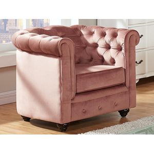 Chesterfield - Fauteuil - Pastelroze - Velours - 1 Plaats