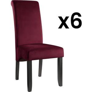 Set van 6 stoelen DELINA - Gewatteerd fluweel en poten hout - Bordeaux