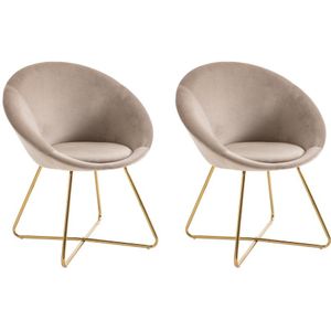 Set van 2 stoelen van velours en goudkleurig metaal - Beige - BURBAN