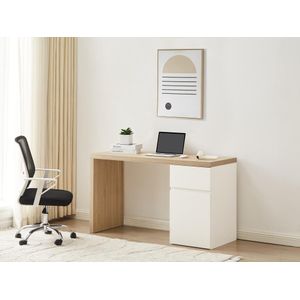 Bureau met 1 lade en 1 kast - Kleur: naturel en wit - ACUNEZA