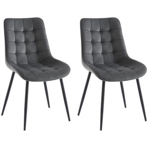 Set van 2 gestoffeerde stoelen - Velours en zwart metaal - Grijs - OLLUA