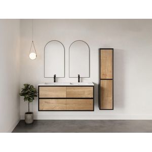 Badkamerkolom - Licht naturel en zwart - 140 cm - LANNICK