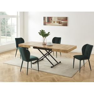 Uitschuifbare en ophefbare 2-in-1-tafel - Mdf en staal - Naturel en zwart - MORIALA