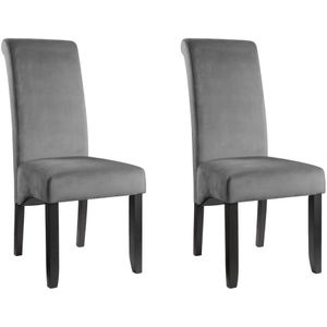 Set van 2 stoelen DELINA - Gewatteerd fluweel en poten hout - Grijs
