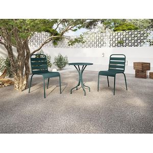 Metalen tuinset met een tafel van Ø60 cm en 2 stapelbare stoelen - Dennengroen - MIRMANDE van MYLIA