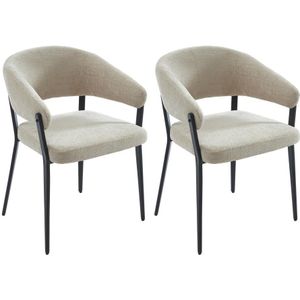Set van 2 stoelen met armleuningen van stof en zwart metaal - Beige - AVRELA