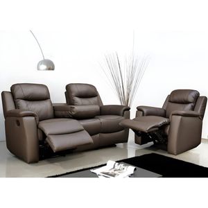 Driezits relaxbank en relaxfauteuil EVASION van leer - bruin
