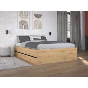 Bed met opbergruimte 140 x 190 cm - Kleur: houtlook en zwart - LUDARO