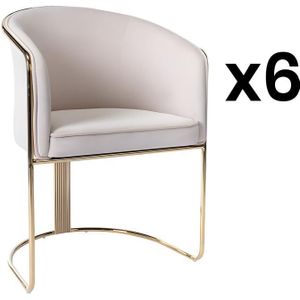 Set van 6 stoelen met fluweel en metalen armleuningen - Beige en goud - JOSETHE - van Pascal Morabito