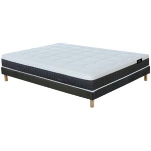 Set bedbodem van velours + matras met pocketveren met 7 zones en vormgeheugen en latex, dikte 30 cm - 140 x 190 cm - ARTIO van DREAMEA