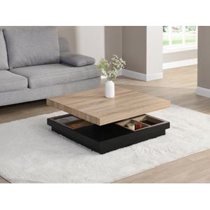 FAUSTO - Salontafel - Draaibaar Tafelblad - Zwart en Natuurlijk Gelakt MDF