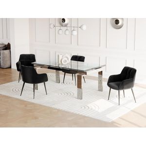 LUBANA - Uitschuifbare Eettafel - Gehard Glas - Metaal - 8 tot 10 Personen