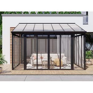 Vente-unique Veranda Aluminium Polycarbonaat UV-bescherming - Antraciet - 12 m²