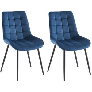 Set van 2 gestoffeerde stoelen - Velours en zwart metaal - Nachtblauw - OLLUA