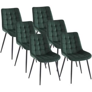 Set van 6 gestoffeerde stoelen - Velours en zwart metaal - Groen - OLLUA