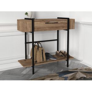 Sidetable met 1 deurtje en 1 legplank - Lichte houtlook en zwart - CHENOA