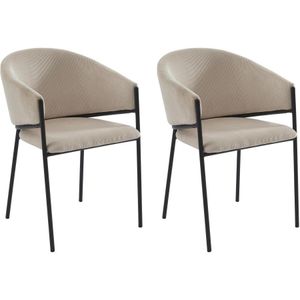 Set van 2 stoelen met armleuningen van ribfluweel en zwart metaal - Crèmewit - ORDIDA - van Pascal Morabito
