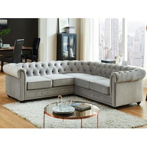 Hoekbank - Lichtgrijs - Katoen Polyester Fluweel - Chesterfield