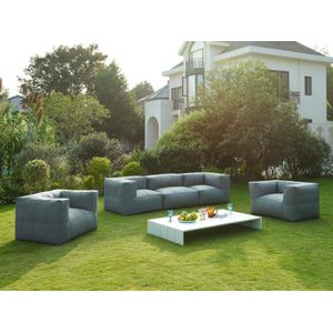 Moduleerbare tuinzithoek 5 plaatsen van stof: 2 fauteuils met armleuningen, 1 fauteuil, 2 hoeken en 1 salontafel - Antraciet - LIVAI van MYLIA