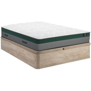 Bedset 160 x 200 cm - bedbodem met lichte houtlook en opbergruimte + matras met pocketveren - PRESTIGE van YSMÉE PLAY