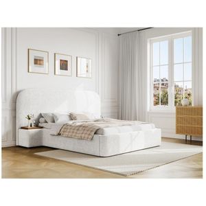 Bed met opbergruimte, 160 x 200 cm met nachtkastjes - Boucléstof - Wit - ESTERIA de Maison Céphy