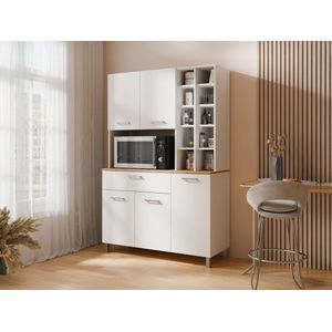 Vente-unique - JACOBAYA - Keukenbuffet - Wit en Licht Natuurlijk - Spaanplaat - 5 Deuren en 1 Lade