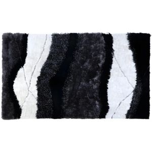 Hoogpolig tapijt ECUME - hand getuft - zwart en wit - 140 x 200 cm
