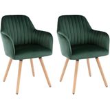 Set van 2 stoelen met armleuning - Fluweel en metaal met houteffect - Donkergroen - ELANA