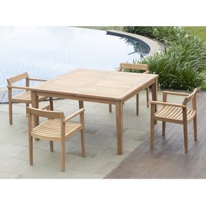 Tuineethoek van teakhout: 1 vierkante tafel + 4 fauteuils - Licht naturel - ALLENDE