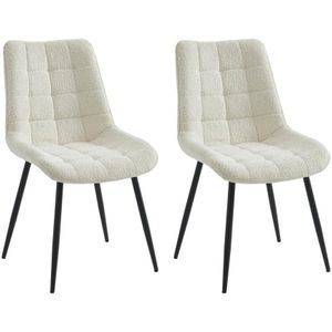 Set van 2 gewatteerde stoelen van boucléstof en zwart metaal - Wit - OLLUA