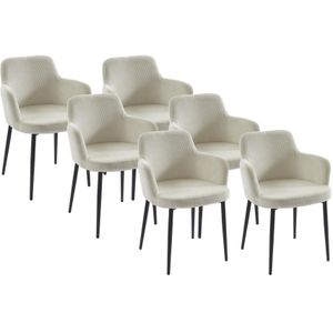 Set van 6 stoelen van ribfluweel en metaal - Crèmewit - CELOLA - van Pascal Morabito