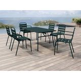 Tuineethoek van metaal - Een tafel D160 cm met 2 opstapelbare fauteuils en 4 opstapelbare stoelen - Spargroen - MIRMANDE van MYLIA