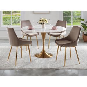 NORAH - Eettafel - Wit en Taupegrijs - Marmer - Metalen Poten - 4 Plaatsen