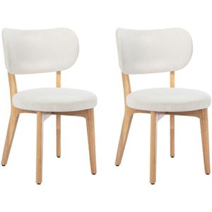 Set van 2 stoelen van ribfluweel en heveahout - Wit - TORIEL