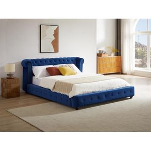 Bed met opbergruimte 160 x 200 cm - Velours - Koningsblauw - TONGERLA